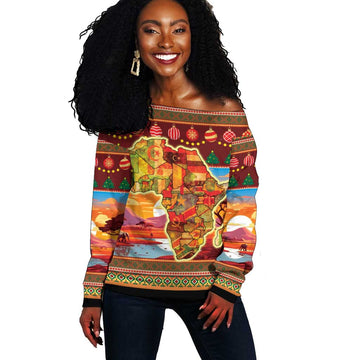 African Christmas Off Shoulder Sweater Afro Heritage and Celebrated DT03