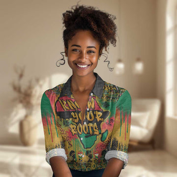 Africa Map Graffiti Women Casual Shirt Know You Roots Art Style DT03