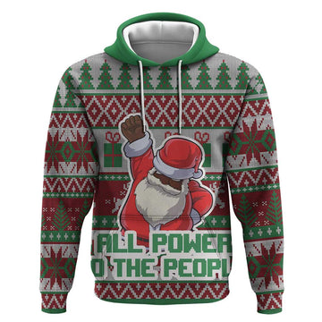Africa Christmas Black Santa Fist Hoodie All Power to the People DT03