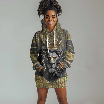 Personalized Black and Gold Lion Africa Hoodie Dress DT03