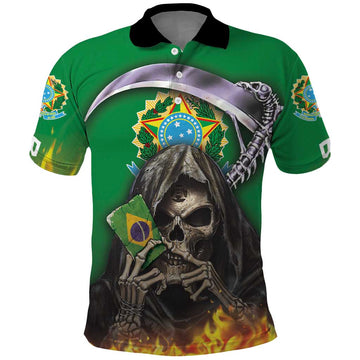 Brazil Hoodie Polo Shirt Brazil Reaper Skull Fire DT03