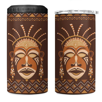 African Mask Printed Mudcloth 4 in 1 Can Cooler Tumbler Afro Bogolan DT03