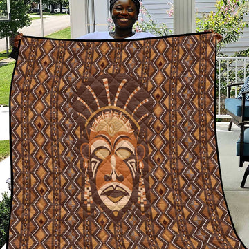 African Mask Printed Mudcloth Quilt Afro Bogolan DT03