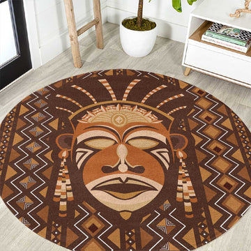 African Mask Printed Mudcloth Round Carpet Afro Bogolan DT03