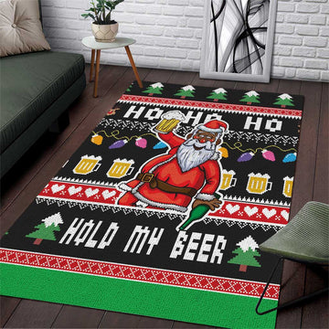 Ho Ho Ho Hold My Beer Santa Afro Area Rug Christmas Beer DT03
