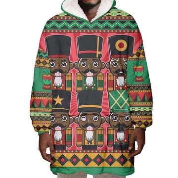 Black Nutcrackers Wearable Blanket Hoodie Afro Christmas DT03