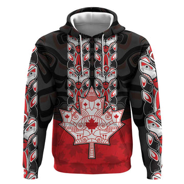 Personalised Canada Maple Leaf Hoodie Haida Totem Inspired Art DT04