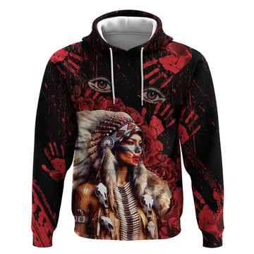 Native American MMIW Hoodie Red Indian Women With Red Handprint DT04