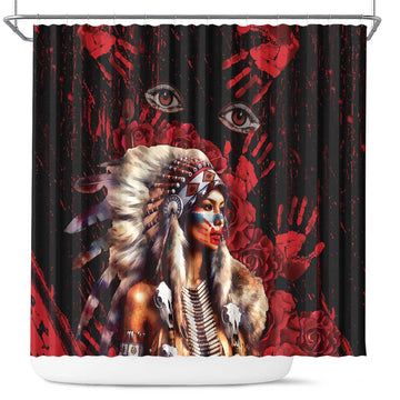 Native American MMIW Shower Curtain Red Indian Women With Red Handprint DT04