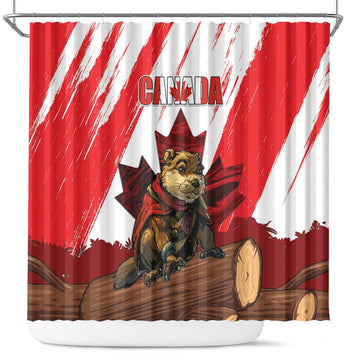 Canada Beaver Adventurer Shower Curtain With Maple Leaf DT04