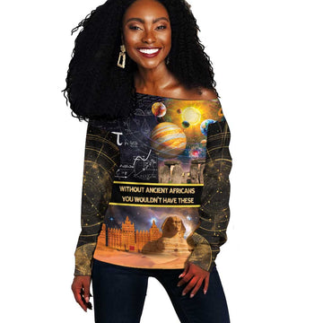 Afro Egyptian Pyramids Off Shoulder Sweater Ancient African Achievements Galaxy DT04
