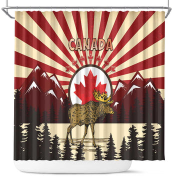 Canada Maple Leaf Shower Curtain Moose And Forest Retro Style DT04