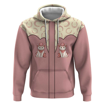 Cowcat Hoodie Cowboy Cat Meowdy Retro Western Yoke Pink DT05
