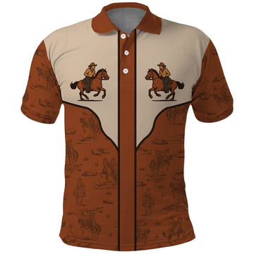 Cowboy Polo Shirt Horse Riding Retro Western Yoke DT05