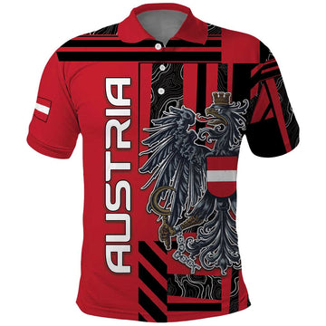 Personalized Austria Polo Shirt Black Eagle Badge With Patterns DT05