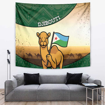 African Djibouti Tapestry Camel Holding Jabuuti Flag DT05