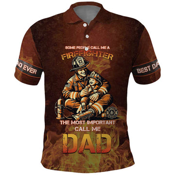 Firefighter Fathers Day Polo Shirt Best Dad Ever DT05