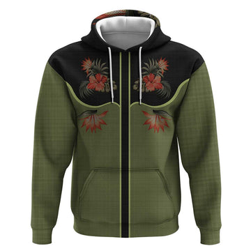 Western Yoke Hoodie Tropical Hibiscus Cowboy Style DT05