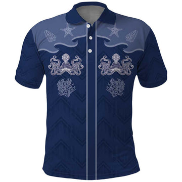 Western Yoke Polo Shirt Octopus And Coral Cowboy Style DT05