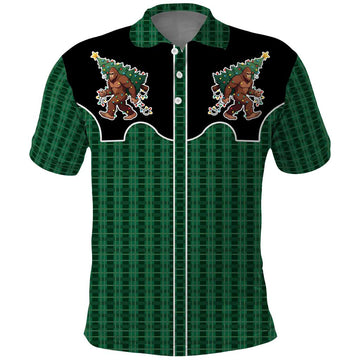 Western Yoke Polo Shirt Bigfoot Xmas Cowboy Style DT05