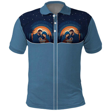 Western Yoke Polo Shirt Holy Family Christmas Cowboy Style DT05