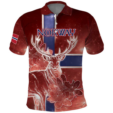 Personalized Norway Polo Shirt The Moose With Saxifrage Flowers Galaxy Style DT05