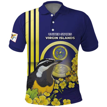 Personalized United States Virgin Islands Polo Shirt Bananaquit Bird With Yellow Sage Flowers DT05