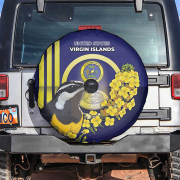 United States Virgin Islands Spare Tire Cover Bananaquit Bird With Yellow Sage Flowers DT05