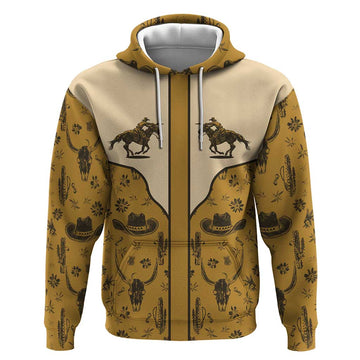 Cowboy Hoodie Horse Riding Retro Western Yoke Beige DT05