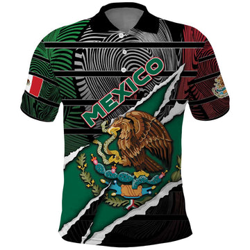 Personalized Mexico Polo Shirt Mexican Patriotic Eagle Emblem - Fierce National Pride DT05