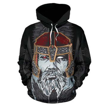 Viking Pullover Hoodie - Odin Valknut and Triple Horn RLT12