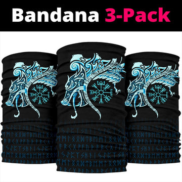 Viking Bandana 3 Pack, Fenrir Raven and Vegvisir Tattoo Cyan RLT12