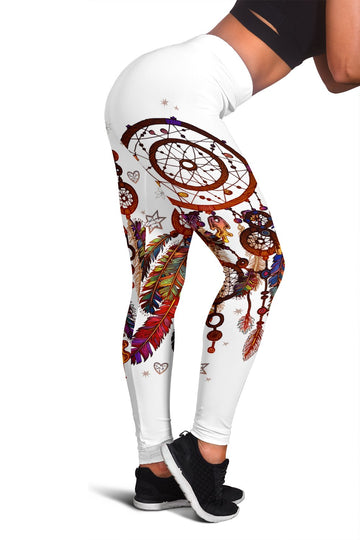 Manadala White Dreamcatcher Native American Women's Leggings LT10