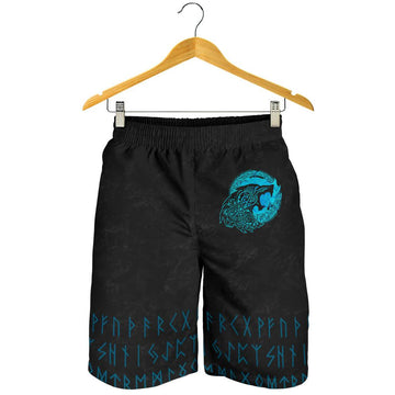Viking All Over Print Men's Shorts Fenrir Wolf Cyan RLT12