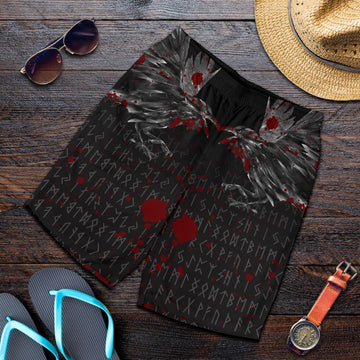 Viking Men's Shorts - Odin Huginn and Muninn Rune Blood RLT12