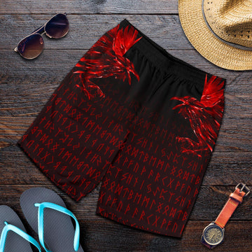 Viking Men's Shorts - The Raven Of Odin Rune, Red RLT12