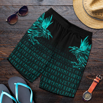 Viking Men's Shorts - The Raven Of Odin Rune Cyan RLT12