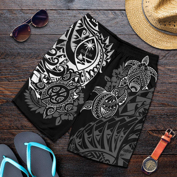 Guam Polynesian Shorts (Men) - White Turtle Flowing