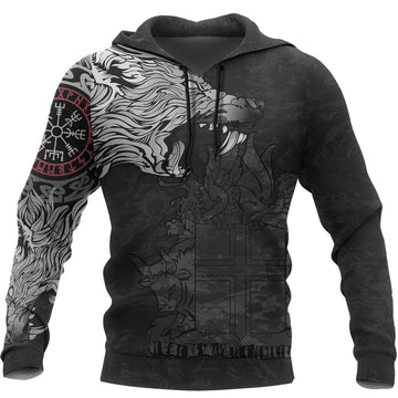 Viking Iceland Hoodie, Fenrir Wolf and Vegvisir RLT12
