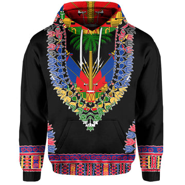 Custom Haiti Hoodie Dashiki Mix Coat Of Arms Black Style LT6