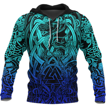 Viking Hoodie Valknut and Dragon Tattoo Special Blue RLT12