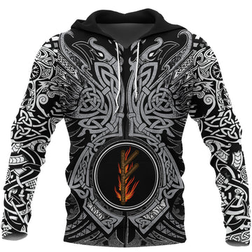 Viking Hoodie Fehu Rune, Raven Tattoo RLT12