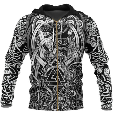 Viking Zip Hoodie - Valknut and Dragon Tattoo RLT12