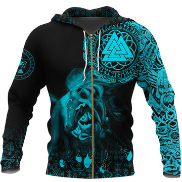 Viking Zip Hoodie - Sleipnir Odin Cyan RLT12