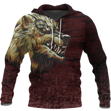 Viking Hoodie Fenrir On The Blood Moon Background RLT12
