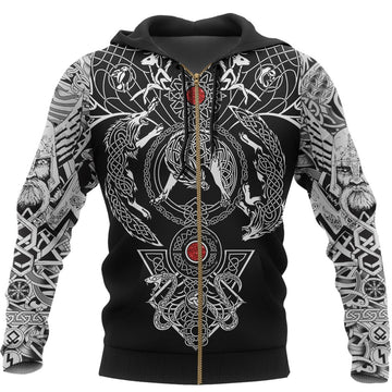 Viking Hoodie Tattoo All Over Print Black (Zip) RLT12