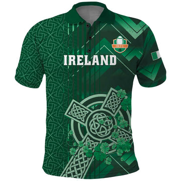 Ireland 2024 Rugby Polo Shirt Irish Shamrock Celtic Cross LT01