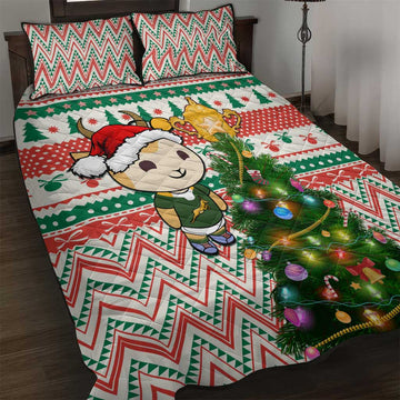 South Africa Rugby Christmas Quilt Bed Set with Cute Springbok and Christmas Tree LT01