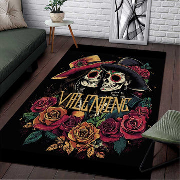 Sugar Skull Couple Valentine Area Rug Roses Romantic Love LT01