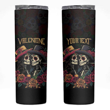 Personalised Sugar Skull Couple Valentine Skinny Tumbler Roses Romantic Love LT01